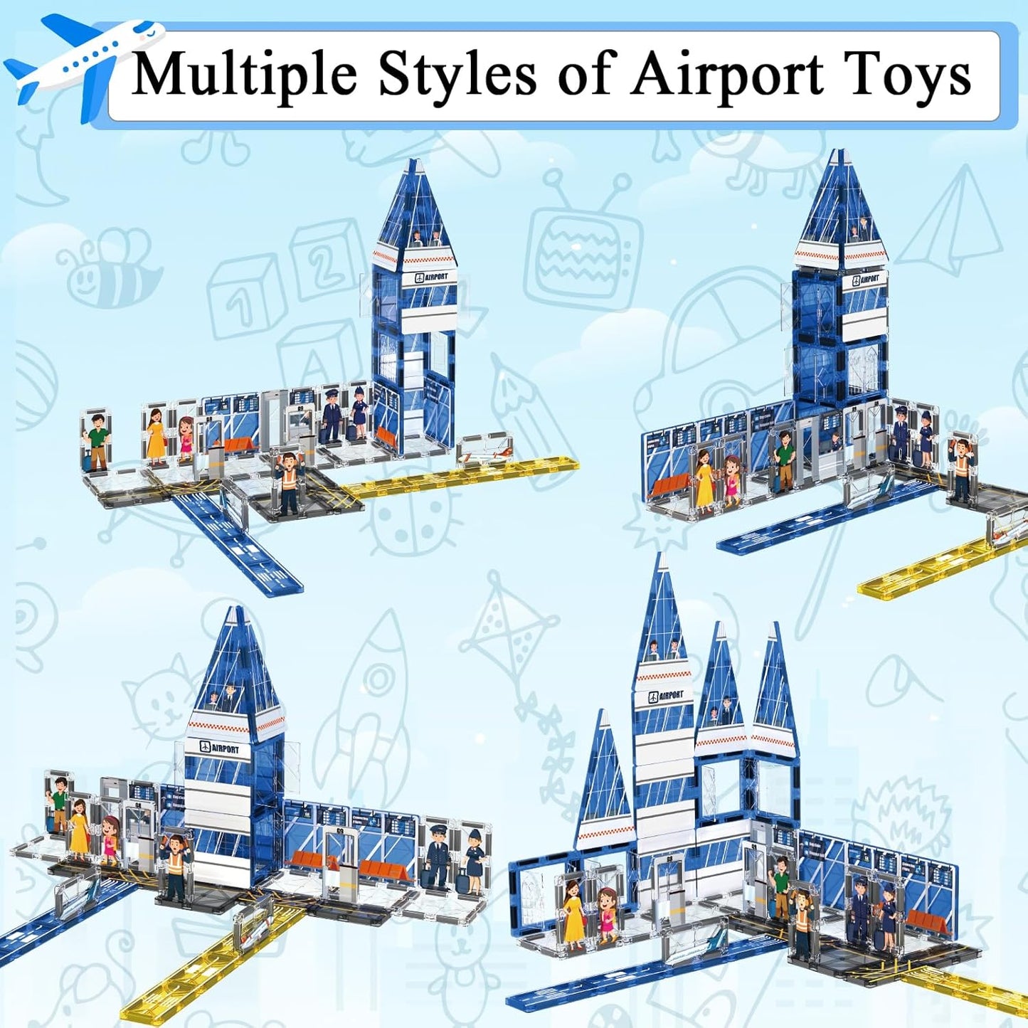 AFUNX Magnetic Tiles, 50PCS Police Station Theme Building Blocks Set, Magnet Building Blocks and STEM Preschool Toys for Toddlers Kids Ages 3-5 5-7 8-10