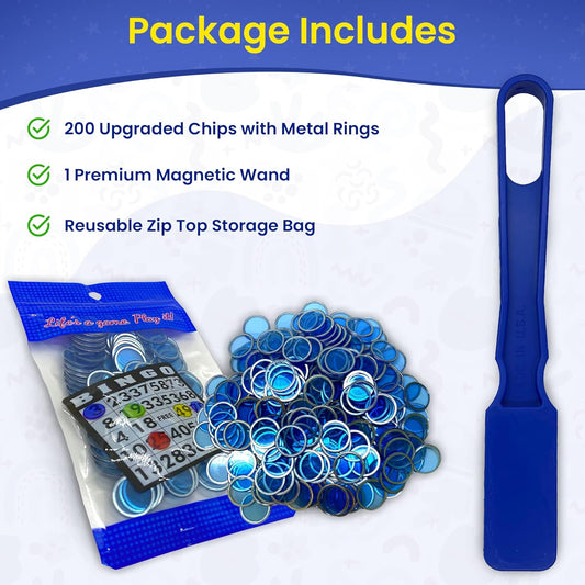 MR CHIPS Made in USA Upgraded Bingo Magnetic Wand & 200 Pieces ¾ Inch Red Plastic Chips with Metal Rings - Support American Jobs