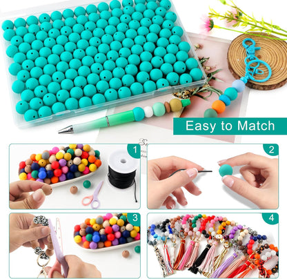 65Pcs 19mm Silicone Beads for Keychain Making Bracelet Necklace, Bulk Round Silicone Beads for Pens（Christmas Green） - Colors A