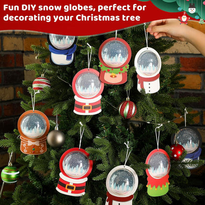 Threehoney 24 Pack Winter DIY Snow Globe Craft Kit for Kids Christmas 3D Shaking Snow Globe Hanging Ornament for Xmas Tree with Glitter Sequins Papers 3D Half Balls and Cards(Blue+Purple)