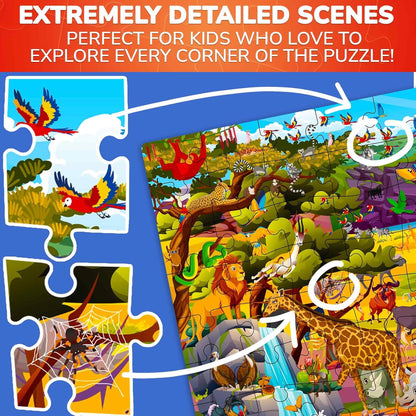 QUOKKA 100 Piece Puzzles for Kids Ages 4-6 – Floor Kids Puzzles Ages 6-8 Year Old – Toy for Learning Forest Animals for 8-10 yo – Jigsaw Toddler Game for Boy and Girl 3-5