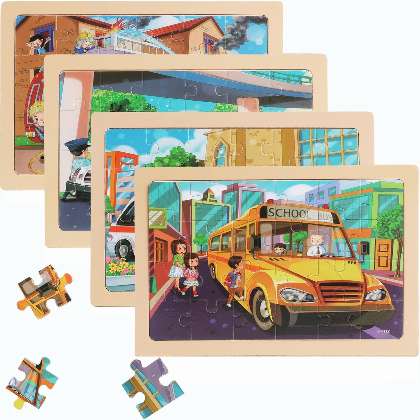 4 Sets of Wooden Puzzles, Each Set has 24 Pieces, Including Castle Unicorn Princess, for Toddlers 3-5, Puzzles for Kids Ages 4-6, Preschool Educational Brain Teaser Toys for Girls 3 4 5 6 Years Old.