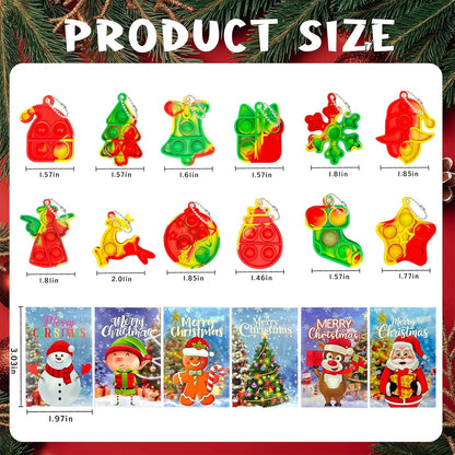 YQUQWN 24PCS Christmas Mini Pop Keychain Fidget Toys with 24 Holiday Cards, Mini Silicone Pop Toys Bulk for Kids Party Favors Christmas Toys Classroom Gift
