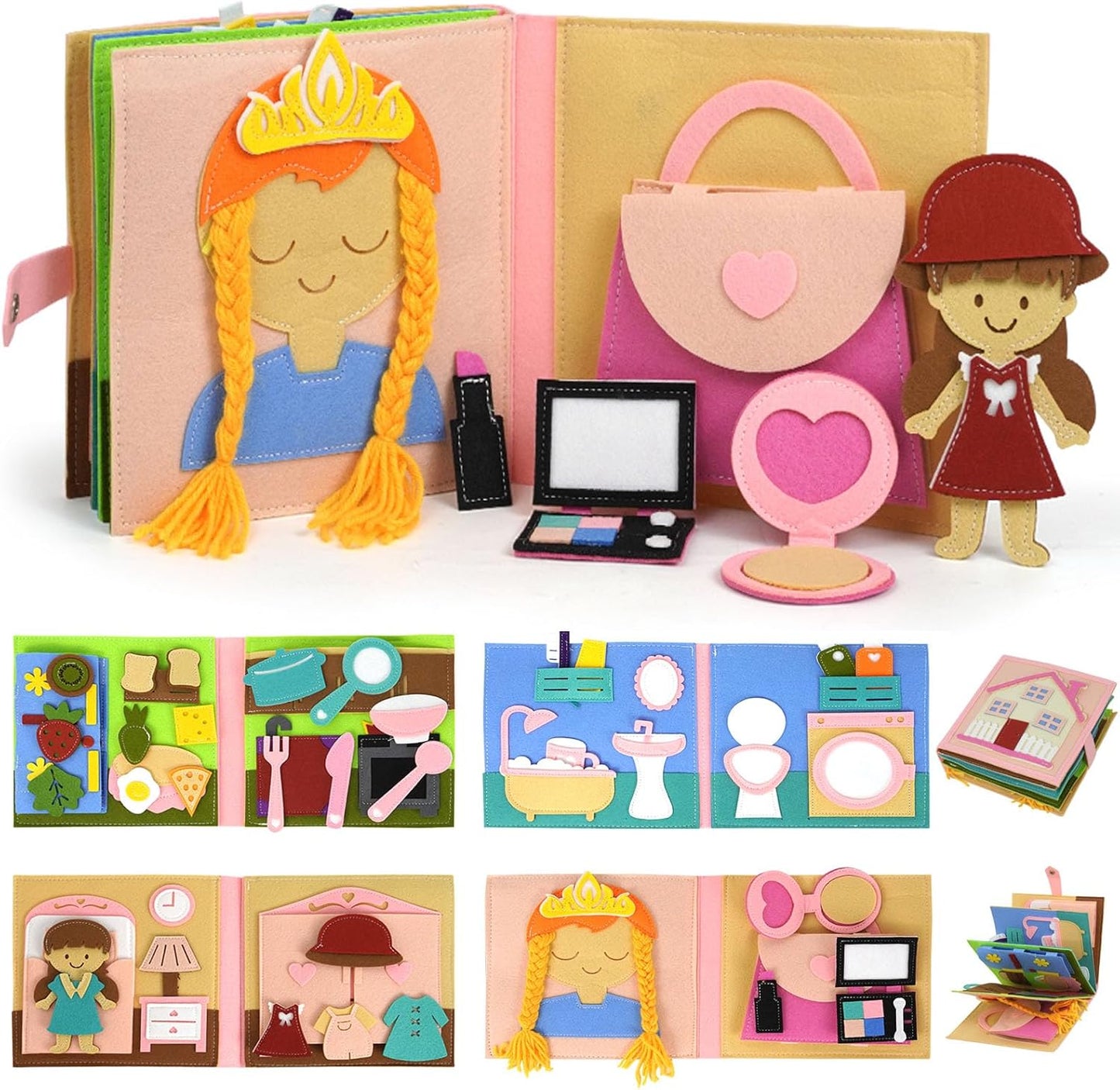 Montessori Busy Book , Felt Quiet Book for Baby, Preschool Early Learning Educational Toys for Kids Age 3 4 5 6 Years, Develops Fine Motor Skills,Toddlers Activities Toy for Airplane Car Travel