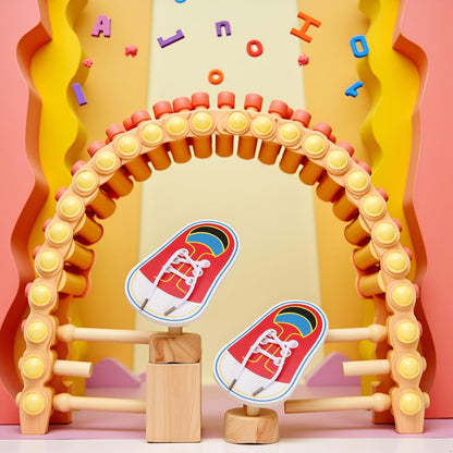 2Pcs Wooden Threading Shoes Training Board, Learn to Tie Laces, Wooden Learn to Tie Your Own Shoes Threading Lacing Shoes Training Early Learning Kits | Threading Lacing Shoes Training Board
