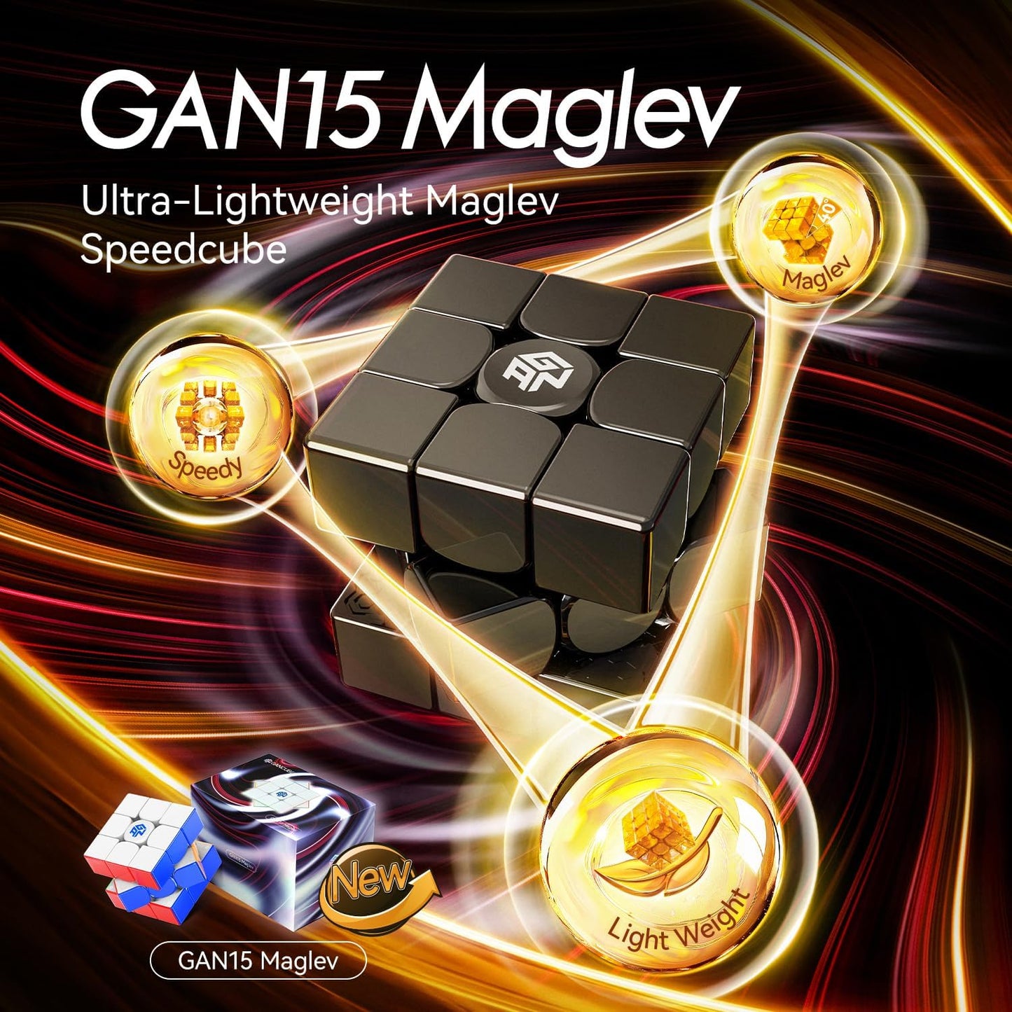 GAN 15 Maglev Speed Cube 3x3, GAN Magnetic Cube Perfectly Combines Weight, Magnet and Structure, 58.6g Ultra-Lightweight, Brain Teasers Puzzle Cube for Kids Adults, Flagship Speedcube Frost Version