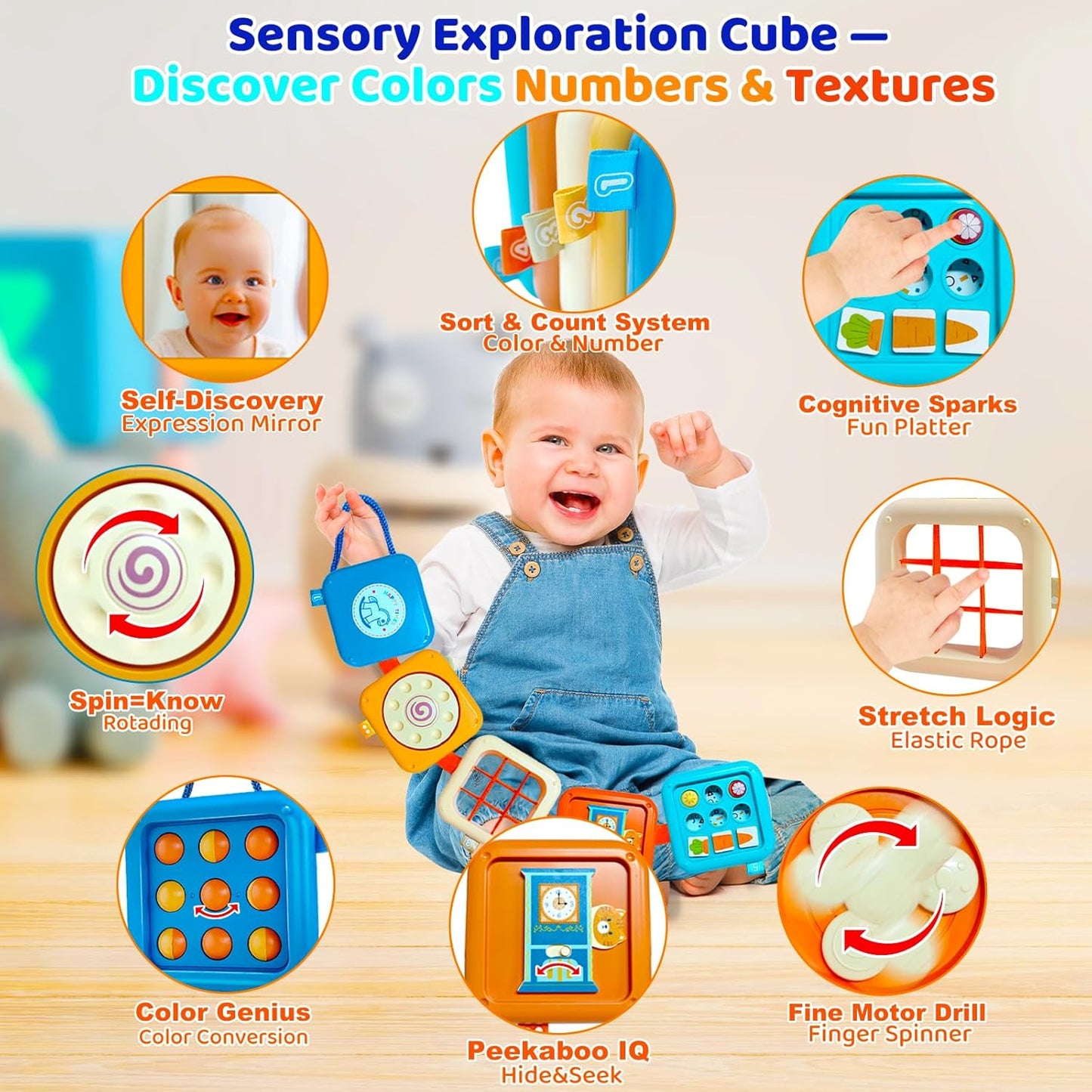 Montessori Busy Board for 1 Year Old, Airplane Toys for Babies 6-12 Months, Sensory Fine Motor Skills Activity Cube, Baby Travel Car Seat Toys for Toddler 1-3
