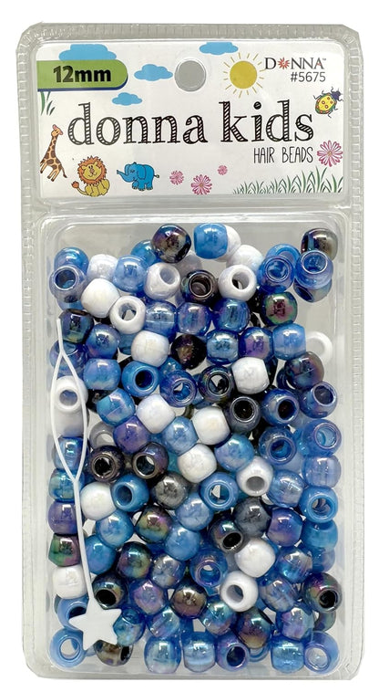 DONNA Kids Hair Beads 12 mm (170 pcs) – Clear Pearl Pony Beads with Threading Tool – Fun Braiding & Craft Accessories for Girls