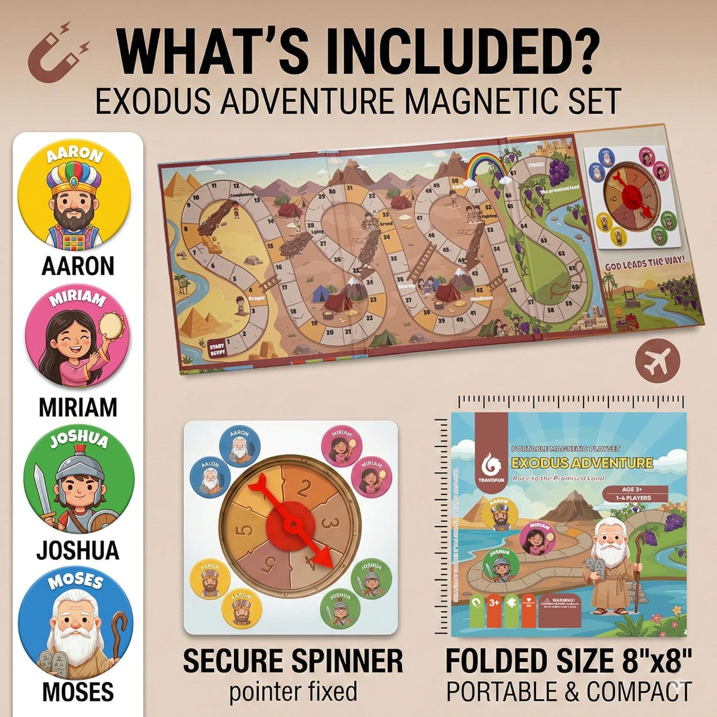 TRAVOFUN Bible Memory Matching Game for Kids - 3-in-1 Magnetic Travel Toy Set with 50 EVA Pieces, Tic-Tac-Toe & Storytime Bingo, Christian Educational Sunday School Games & Church Activities Gift