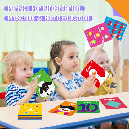 50 PCS Kid First Cognitive Flashcards,Double Sided Printed 7 in 1 Colorful Cards Alphabet,Numbers, Foods,Animals,Shapes,Colors with 3 Reclosable Rings,Learning Tool for Pre-K Kindergarten Toddlers