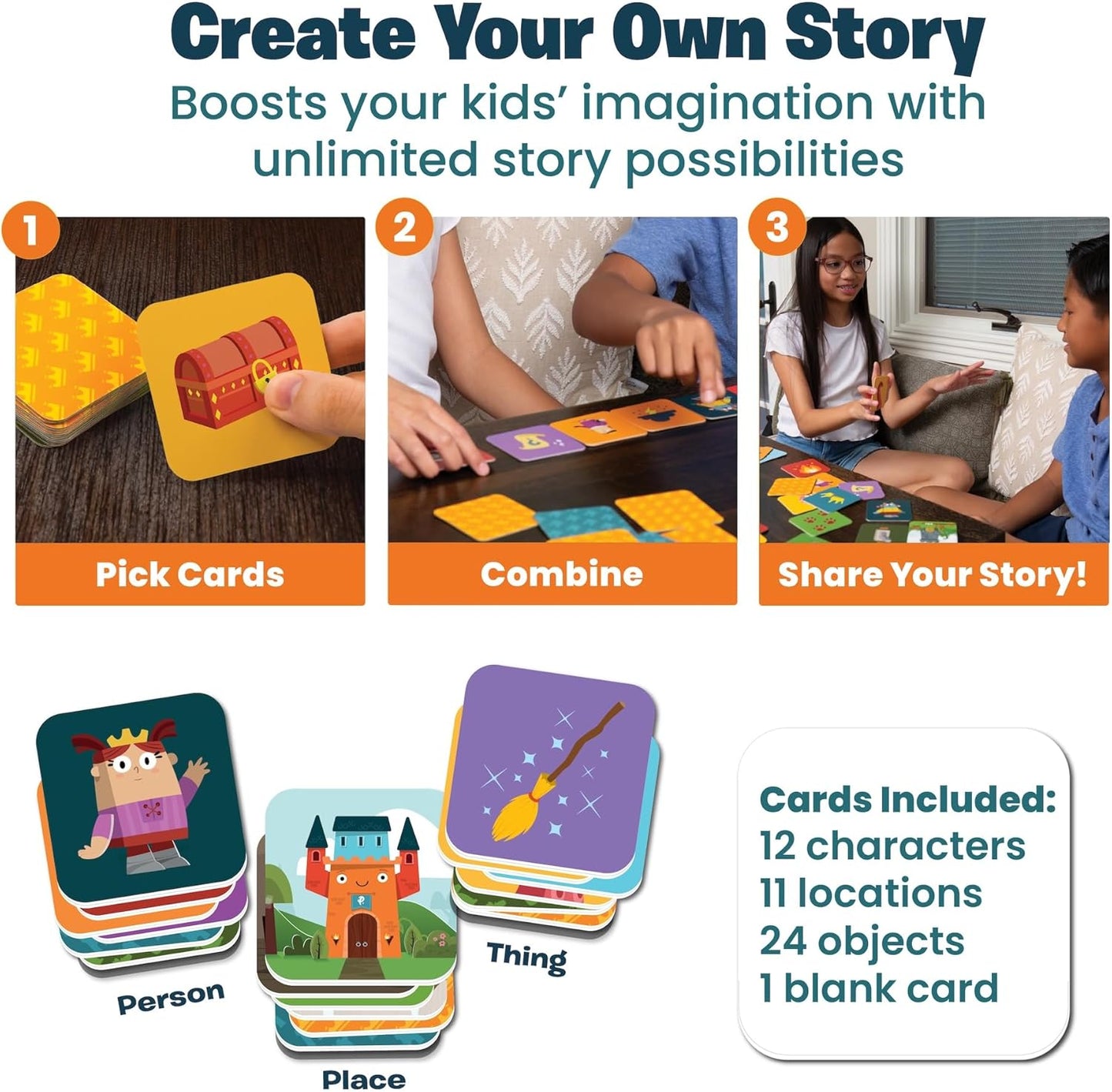 Story Starters for Kid Beginners: Visual Create a Story Card Activity Pre-Literacy Illustrated Story Prompts (No Reading Required) Part of The Curious Kingdom by Playper