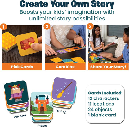 Story Starters for Kid Beginners: Visual Create a Story Card Activity Pre-Literacy Illustrated Story Prompts (No Reading Required) Part of The Curious Kingdom by Playper