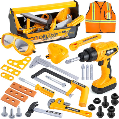 Kids Tool Set – Zealous 48 pcs Toddler Tool Set with Tool Box & Electronic Toy Drill, Pretend Play Kids Toys, Toy Construction Tools for Kids Ages 3,4,5,6,7,8 Years Old (A-Orange)