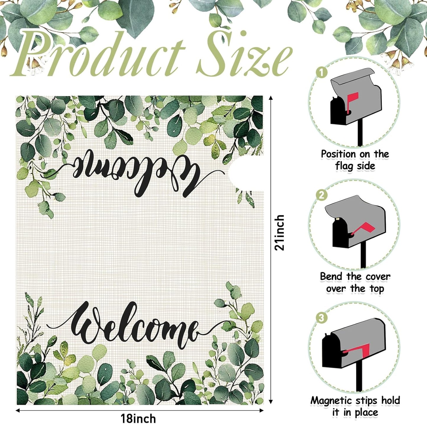 Tiamon Monogrammed L Mailbox Covers Magnetic Eucalyptus Welcome Letter Box Wrap Standard Size 21x18 Inch Spring Summer Leaves Mailbox Decor Eucalyptus Letter Numbers Decoration for Outdoor Garden Yard