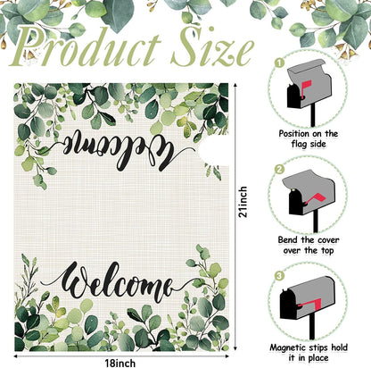 Tiamon Monogrammed L Mailbox Covers Magnetic Eucalyptus Welcome Letter Box Wrap Standard Size 21x18 Inch Spring Summer Leaves Mailbox Decor Eucalyptus Letter Numbers Decoration for Outdoor Garden Yard