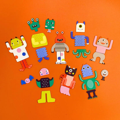 Petit Collage Magnetic Play Set, Monsters – Mix & Match Magnetic Game Board, Ideal for Ages 3+ – Includes 2 Magnetic Scenes and Over 25 Magnet Pieces, Ideal Travel Activity for Kids