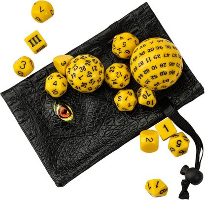 15 Pieces Complete Polyhedral DND Dice Set D3-D100 Spherical D&D Dice Set with Dragon Eye Dice Bag, D100 Dice for RPG Table Games(Black w/Purple Numbers)