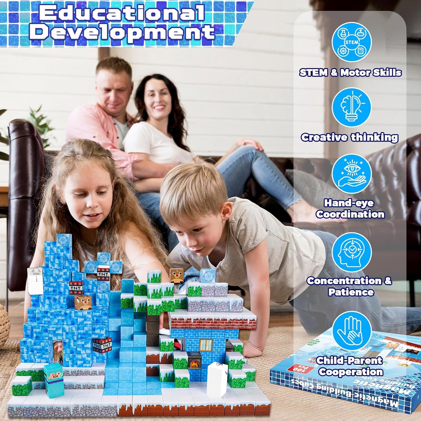 ToyUnited Magnetic Blocks-100PCS Magnetic Building Blocks Magnet Cube Toys Stacking,Build Forest World Set,STEM Montessori Sensory Toys for Kids Boys Girls Age 3 4 5 6 7 8 9 10 Easter Birthday Gift