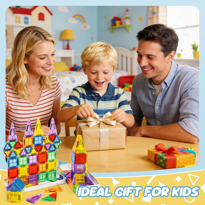 cossy Mini Magnetic Tiles, 46 PCS Magnet Tiles Travel Toys with Iron Box, Travel Magnetic Tiles for Restaurant, Car & Plane Play, Toys for 3 4 5 6 7 8 Year Old Boy and Girl