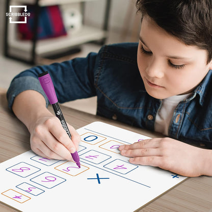SCRIBBLEDO Dry Erase Long Multiplication Board 9"x12" Double Sided Practice Whiteboard with 2x1 & 2x2 Digit Multiplication for Home, School, Classroom Math Manipulatives for All Ages