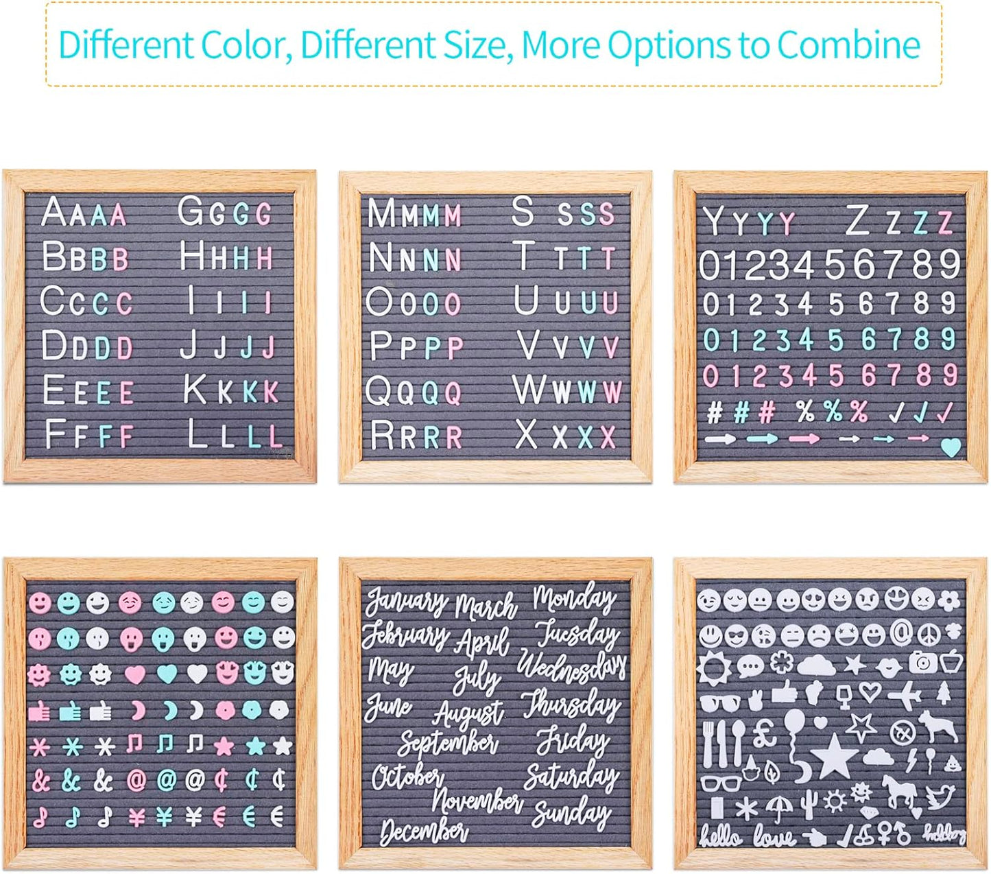 Felt Letter Board Message Board 10x10inch with Stand,Pre-cut&Sorted 805pcs White,Blue&Pink Changeable Letters+Weeks &Months Cursive Words,Word board Sign board with Sorting Tray&Gift Box(Gray)