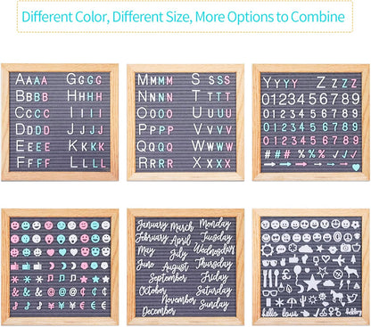 Felt Letter Board Message Board 10x10inch with Stand,Pre-cut&Sorted 805pcs White,Blue&Pink Changeable Letters+Weeks &Months Cursive Words,Word board Sign board with Sorting Tray&Gift Box(Gray)