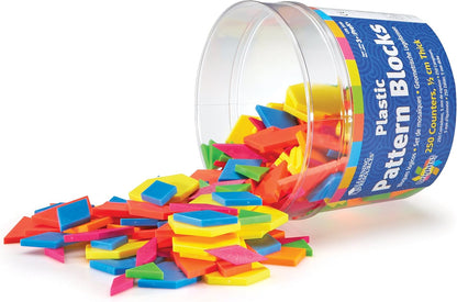 Learning Resources Brights Plastic Pattern Blocks, Geometry for Kids, Develops Shape and Color Recognition Skills, 250 Pieces, Ages 3 and Up