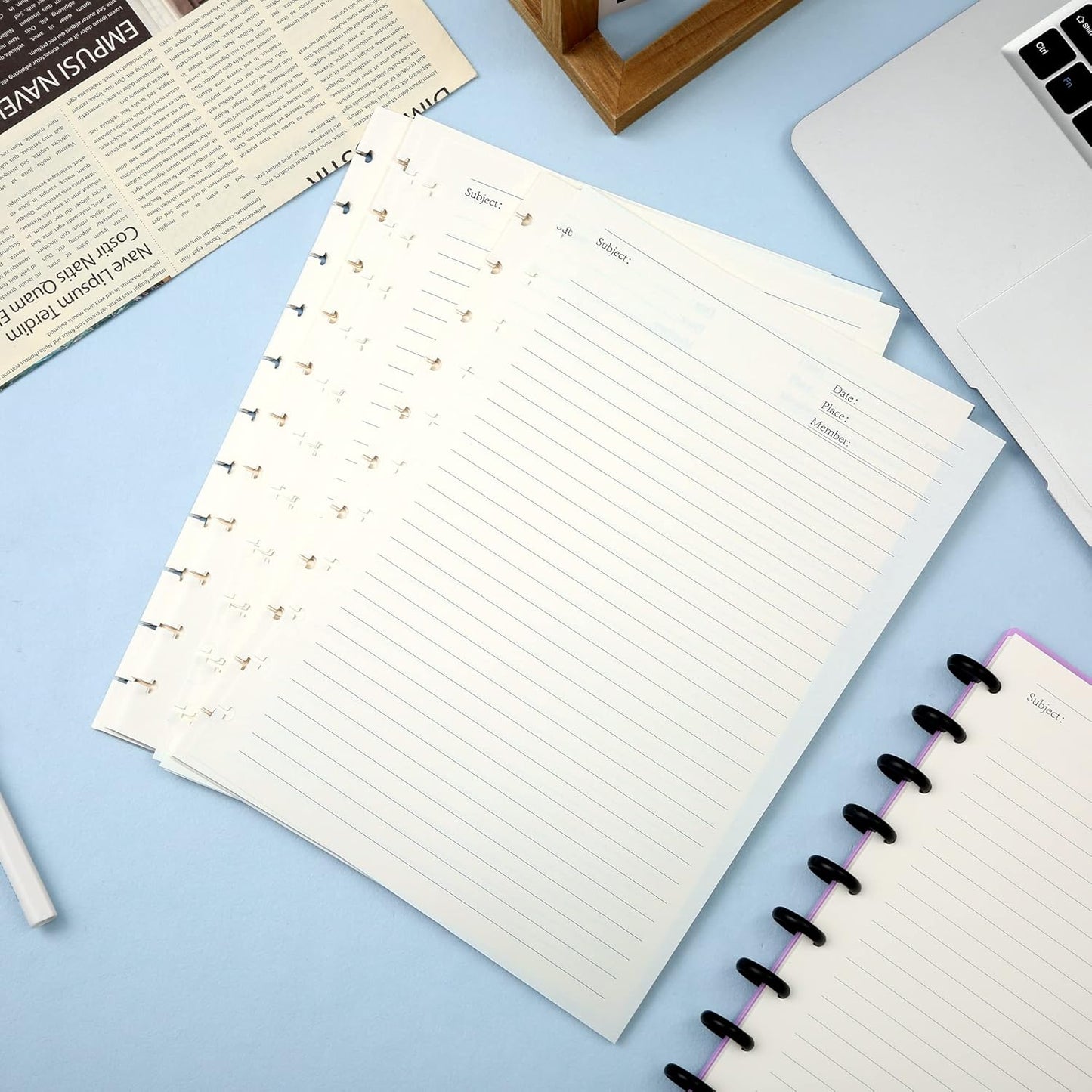 Discbound Notebook Refills for 11 Discs Notebooks 8.6 in x 12 in Letter Size 120 Sheets Multi-Subject Project Lined Pages Customizable Removable Pages(100 GSM) Heavyweight Planing Paper