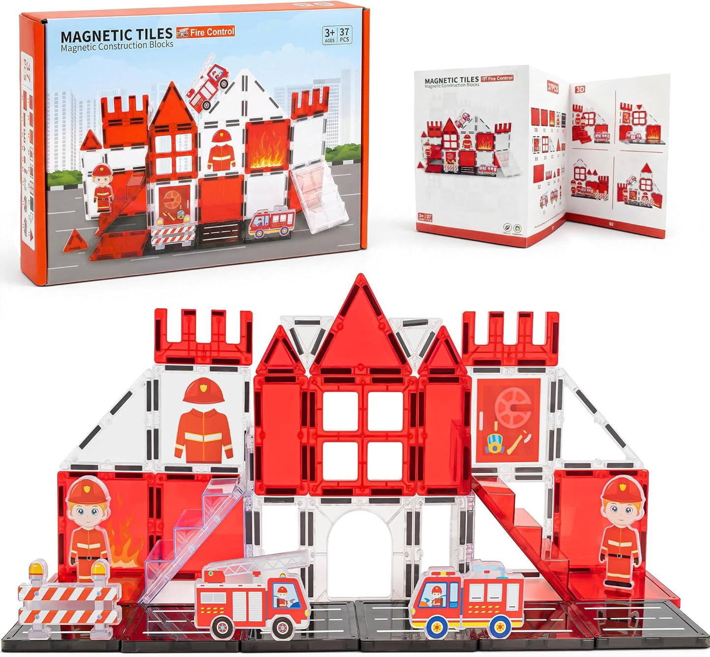 Magnetic Tiles for Kids, Construction Magnetic Building Blocks,37pcs STEM Educational Magnet Toys, Ideal Gift for Boys & Girls for Christmas & Birthday