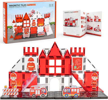 Magnetic Tiles for Kids, Construction Magnetic Building Blocks,37pcs STEM Educational Magnet Toys, Ideal Gift for Boys & Girls for Christmas & Birthday