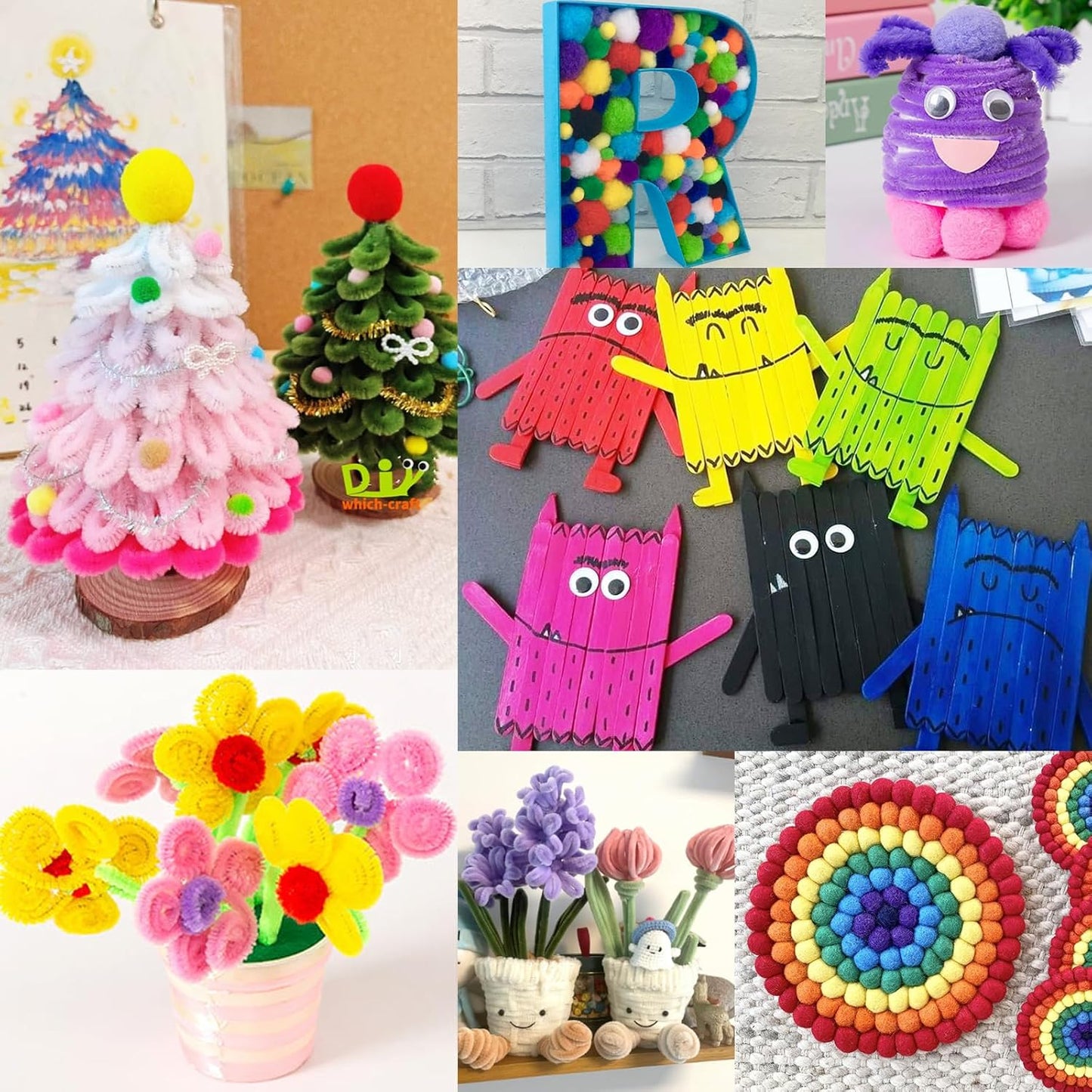 FUNZBO 2000Pcs+ Arts & Crafts Supplies Kits for Kids, DIY Craft Supplies for Toddlers Art Supply Tools Set Pipe Cleaners, Pom Poms and Feather, Birthday Gifts for Kid Girls Ages 4-8-12