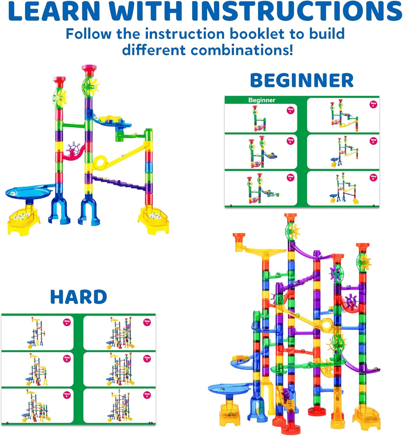 JOYIN 150Pcs Glowing Marble Run- Construction Building Blocks Toys with 5 Glow in The Dark Glass Marbles, STEM Educational Building Block Toy, Birthday Gifts, Easter Basket Stuffers