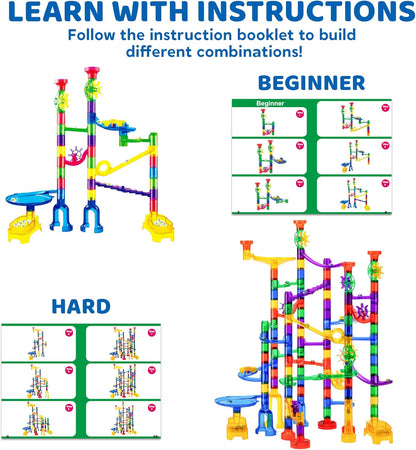 JOYIN 150Pcs Glowing Marble Run- Construction Building Blocks Toys with 5 Glow in The Dark Glass Marbles, STEM Educational Building Block Toy, Birthday Gifts, Easter Basket Stuffers