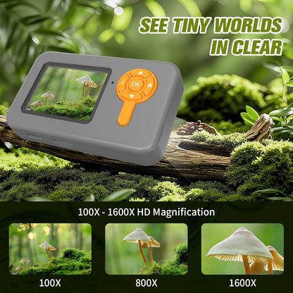 1200X Camera Microscope for Kids with 2 inch Screen STEM Rechargeable Digital Science Kit Handheld Zoom with Photo and Video Gift for Ages 6-12 (Grey)
