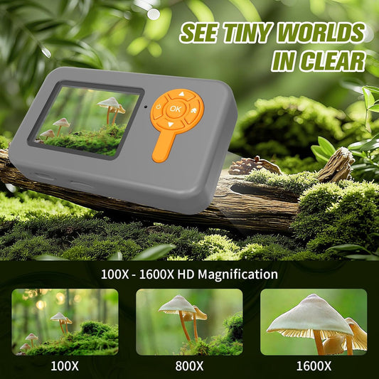 1200X Camera Microscope for Kids with 2 inch Screen STEM Rechargeable Digital Science Kit Handheld Zoom with Photo and Video Gift for Ages 6-12 (Grey)