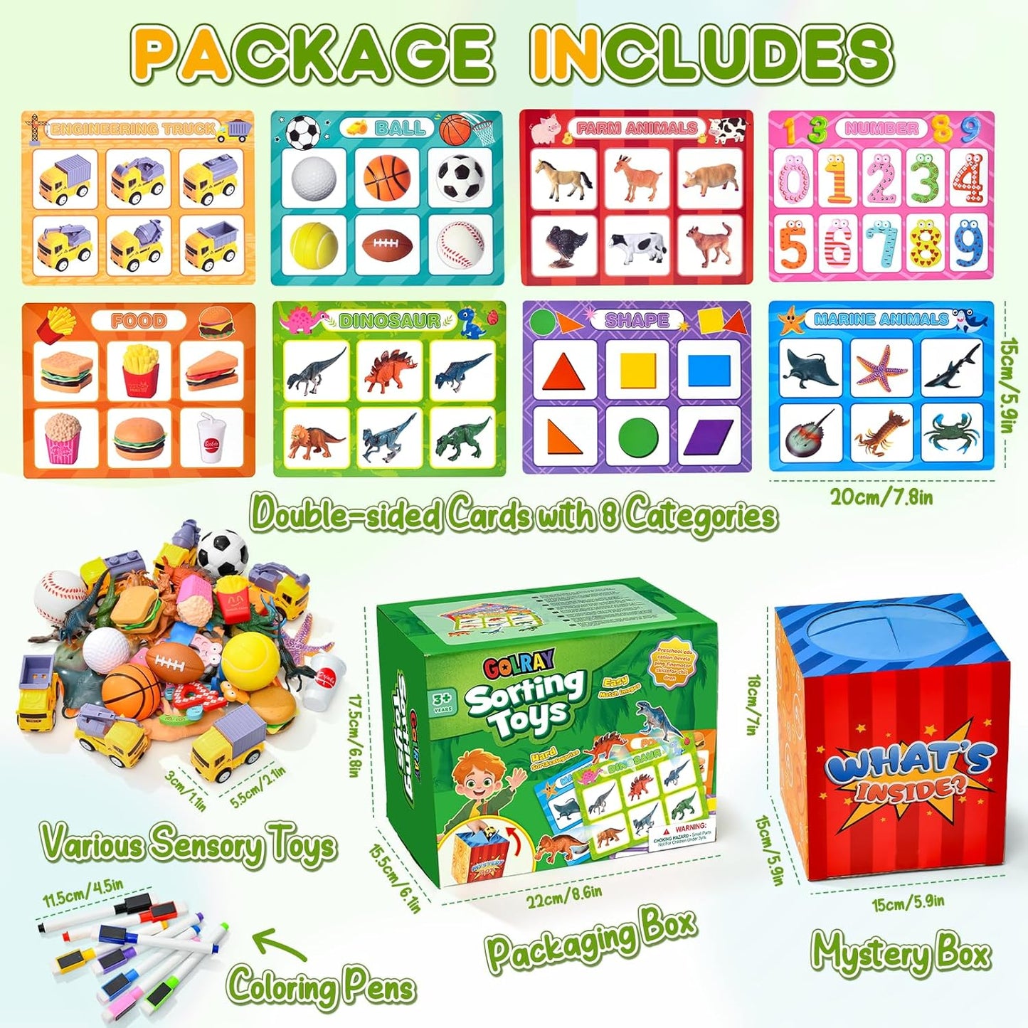 Golray Sorting Toys for Toddlers with Mystery Box, Educational Sorting Games with 8 Themes and 52 Matching Pieces for Preschool & Home Learning, Speech Therapy Toys, Montessori Gift for Kids Ages 3–5