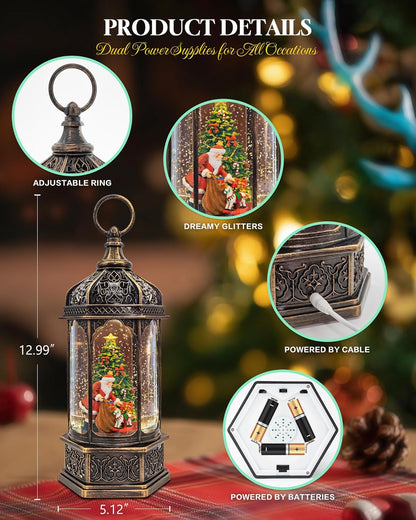 Musical Christmas Snow Globes Lantern, 7.87" Lighted Electric Snowglobes with 8 Holiday Songs 6H Timer Dual Power, Snowman Christmas Ornaments Snow Globe for Kids Adults Xmas Decor Gifts for Men Women