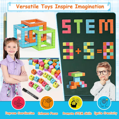 Apluses 42PCS Magnetic Blocks, Gifts for 3 4 5 6 Year Old, Magnet Building Blocks for Toddlers, Girls & Boys, Sensory - Montessori - Autism - Magnetic Toys for Kids Ages 3-5 4-8