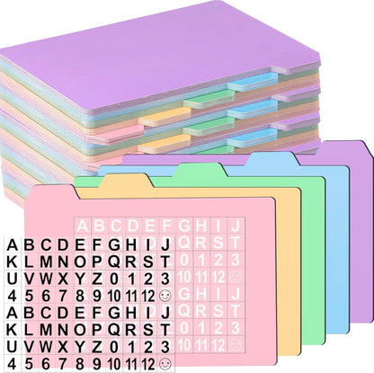 Harloon 50 Pack 3 x 5 Inch Index Card Dividers with 2 Number Alphabet Sticker with Tab, Dry Erase Index Card Guide Set, Photo Recipe Divider for Office Business Back to School Supplies, Candy Color