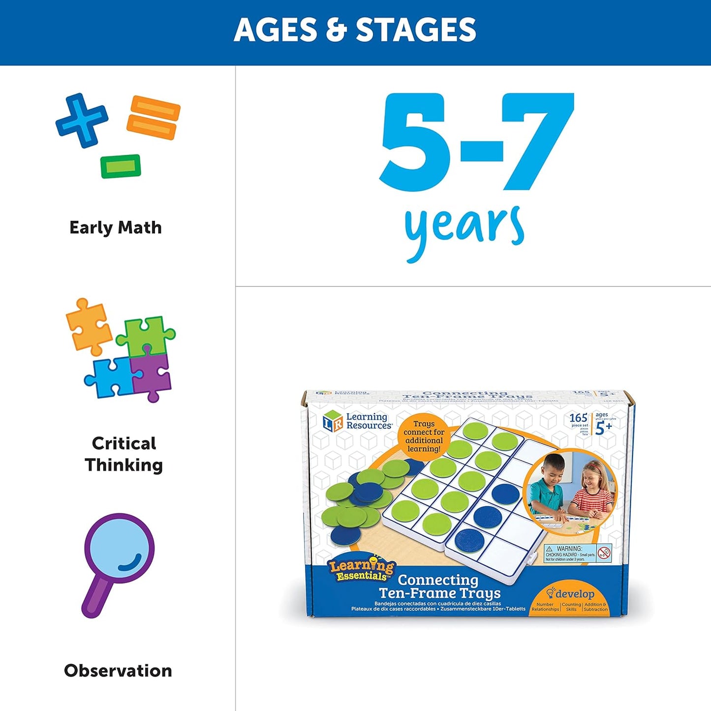 Learning Resources Rainbow Ten-Frames Classroom Set, 140 Pieces - Math Tools for Students Ages 5+, School Supplies and Teacher Resources, Classroom Supplies