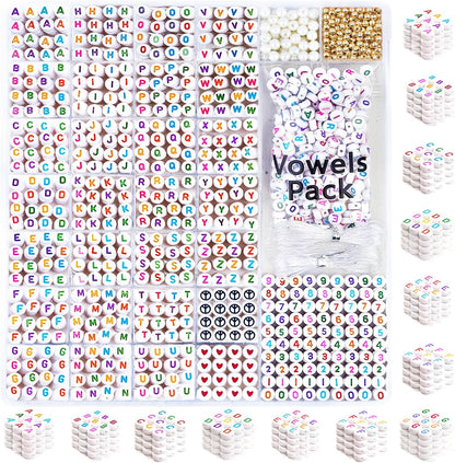 DoDoBeads 1270 Pcs Letter Beads Kit, White and Colorful Square Acrylic Alphabet Beads with Extra Vowels, Numbers & Spacers, Perfect for Friendship Bracelets