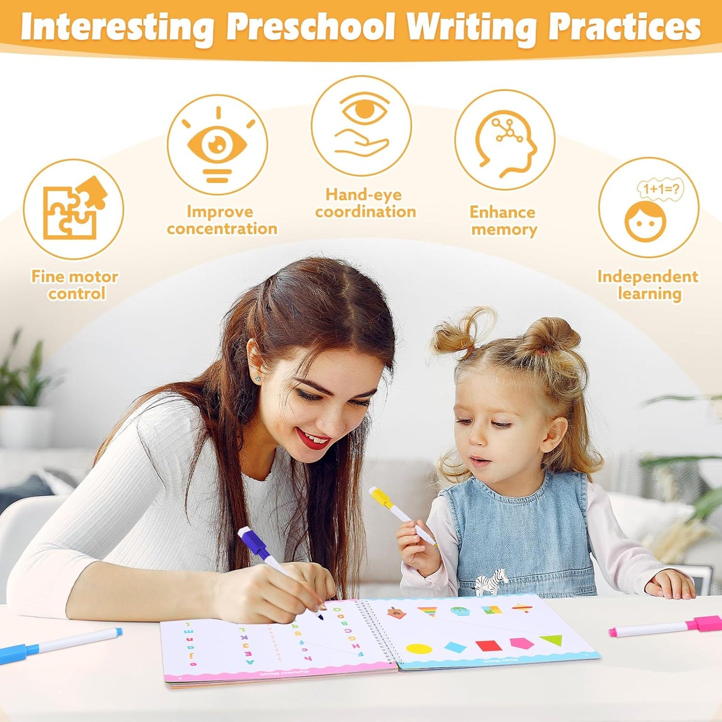 Thboxes Preschool Busy Book for Kids Ages 3-5 - 53 Pages Reusable Tracing Activity Coloring Book with Writing Practice, Educational Toys Gift, Autism Sensory Travel Activity Book for Toddlers