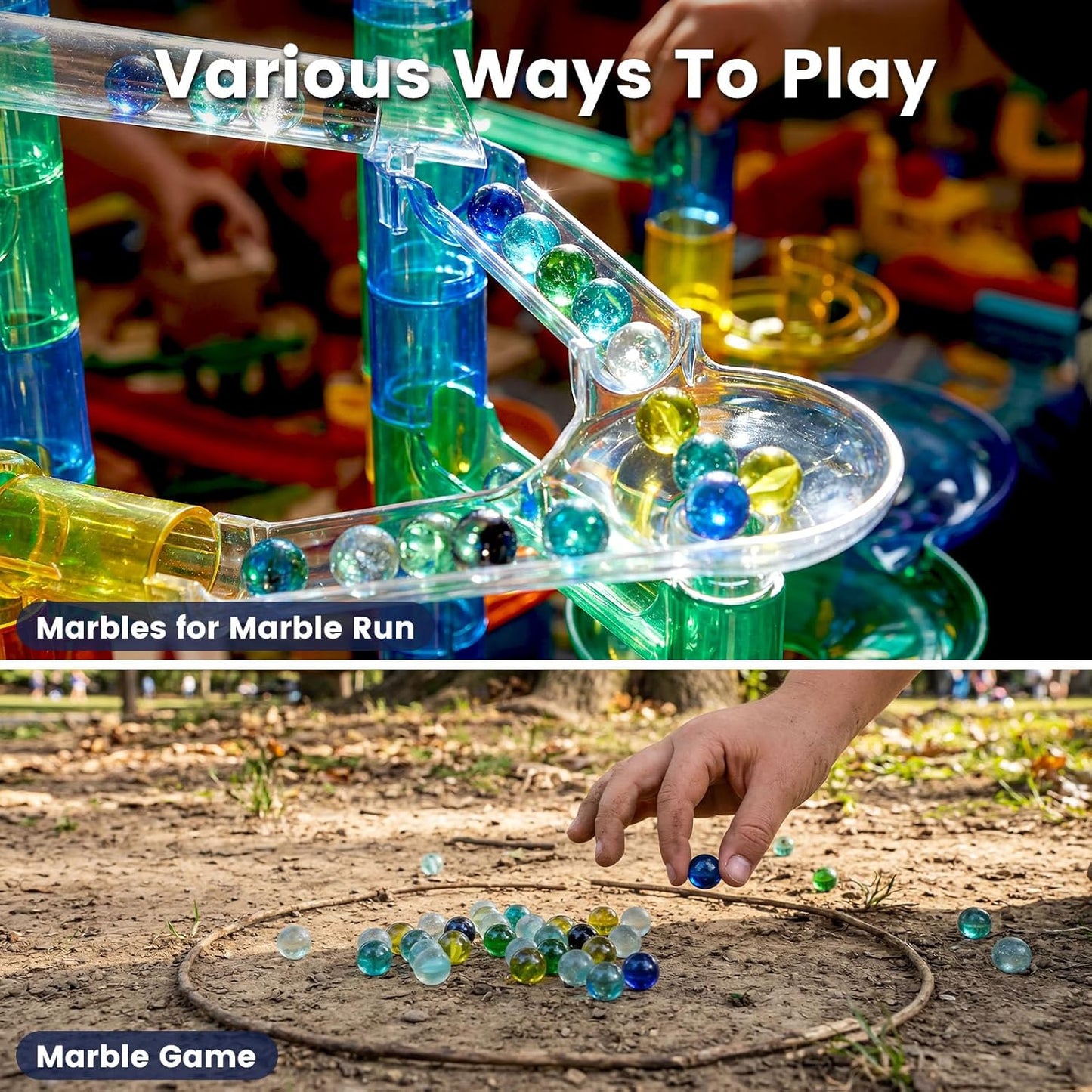 POPLAY 61PCS Marbles Games for Kids, with Gift Box for Marbles Run Games, Classroom Crafts Supplies Kit