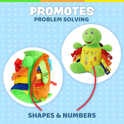 Buckle Toys - Belle Turtle - Learning Activity - Develop Motor Skills and Problem Solving - Counting and Color Recognition - Airplane Travel Essentials - Kids Stuffed Animal