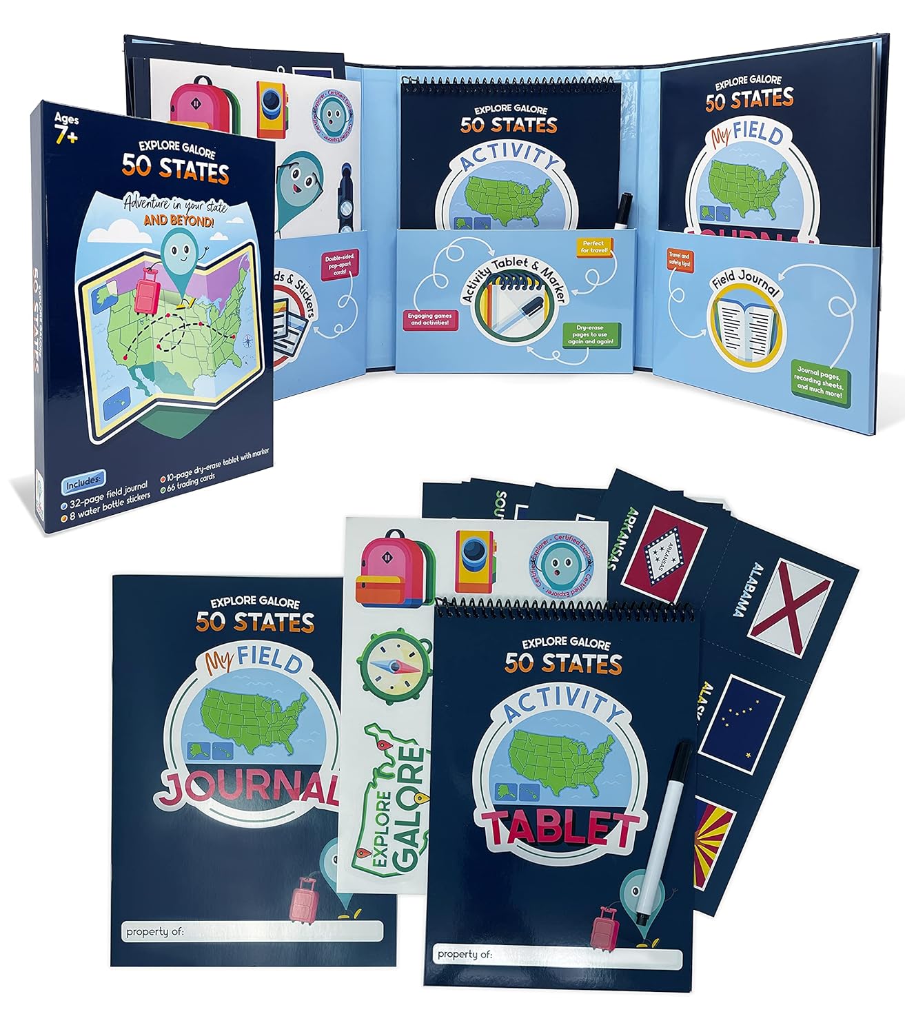 Carson Dellosa Explore Galore: 50 States Wipe Clean Activity Book, Dry Erase Workbook With Kids Travel Activities, Puzzles, I Spy Games, US Map, Stickers, Flash Cards, and Field Journal, Ages 7 and Up