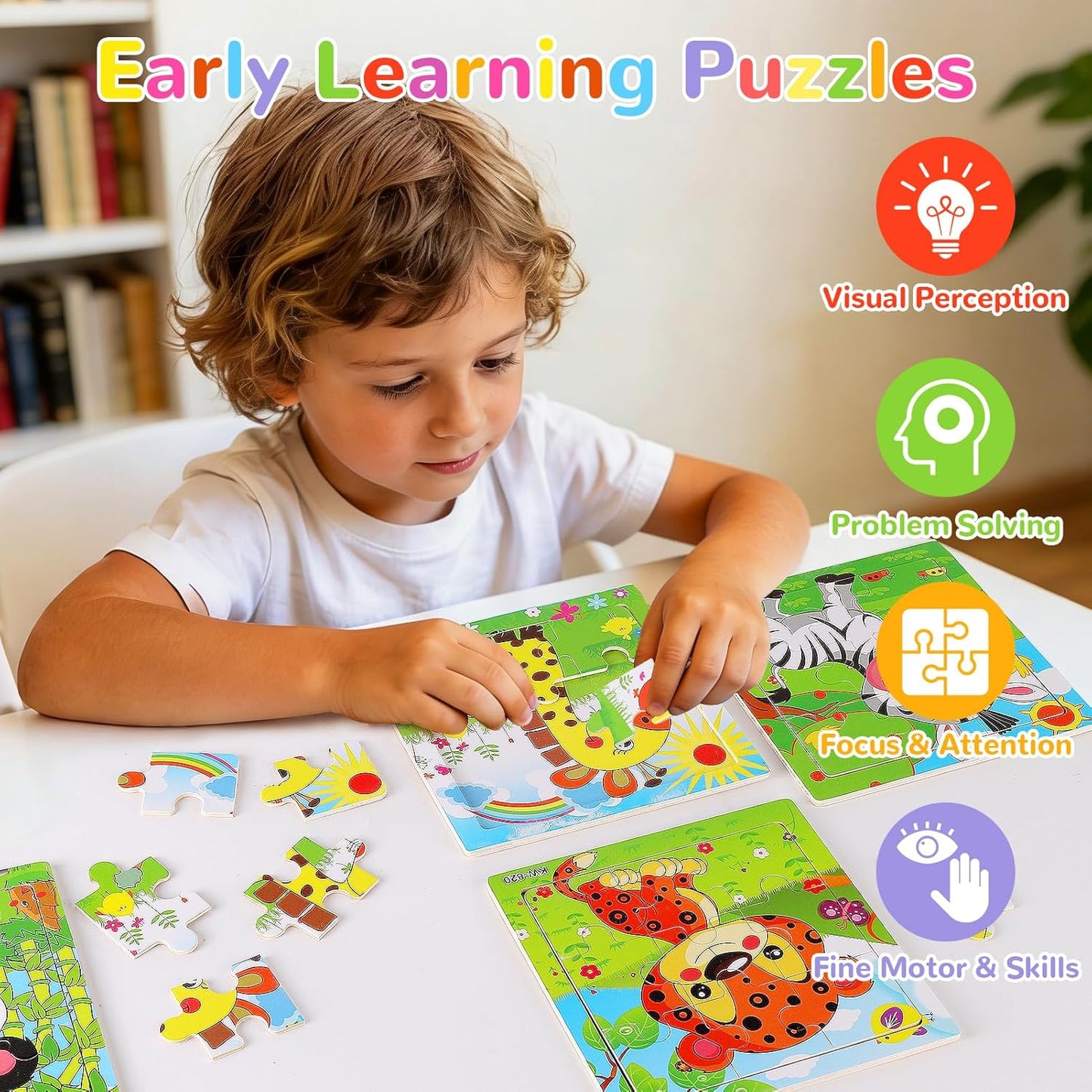 Wooden Puzzles for Toddlers 1-3, Pack of 8 Toddler Animal Puzzles Ages 2-4, Montessori Educational Animals Jigsaw Puzzles Christmas Birthday Gift for Baby Girl Boy Ages 1 2 3 4 Year Old