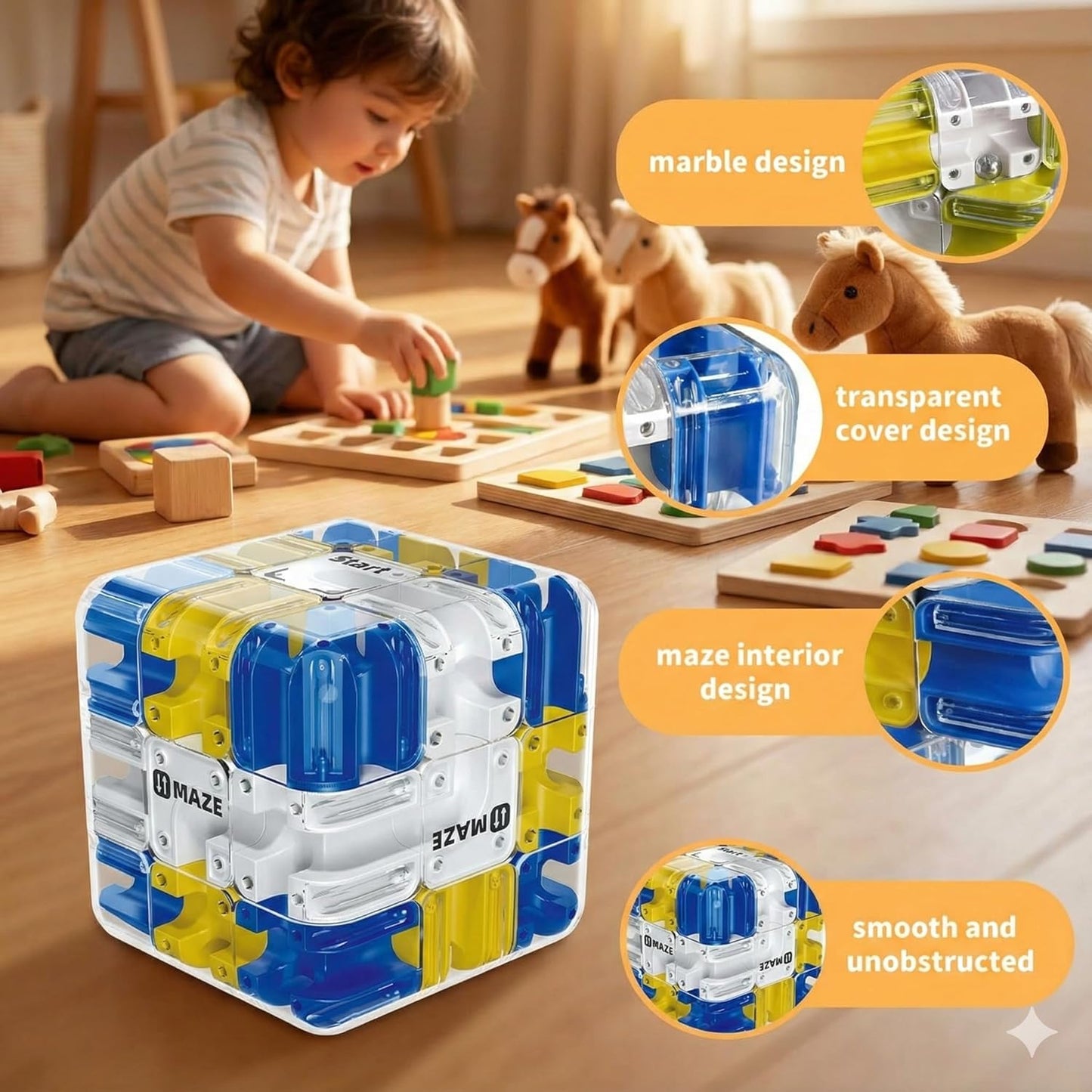3D Rolling Ball Maze Cube & Marble Maze Puzzle - Large Labyrinth Brain Teaser Toy for Kids Ages 4-8, 8-12 & Adults. Challenging 3D Puzzle Game. Best Travel Birthday Gift (Blue)