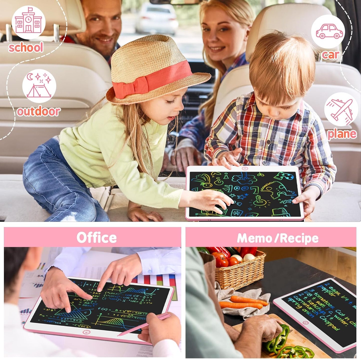 Hockvill LCD Writing Tablet for Kids 16 Inch, Toys for Girls Boys Drawing Pad for 3 4 5 6 7 Year Old Kids Toys, Christmas Birthday Gift for Kids, Toddler Doodle Board Travel Essentials - Pink