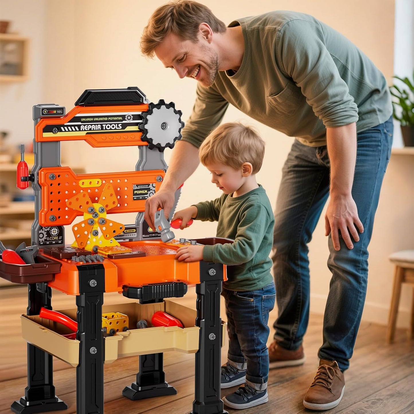 Kids Tools Bench, Tool Box Playset with Screw and Electric Drill Toy, Pretend Play Construction Toys Work Bench for Toddlers 3-5 Years Old, Birthday for Boys Ages 3 4 5 6 7 8