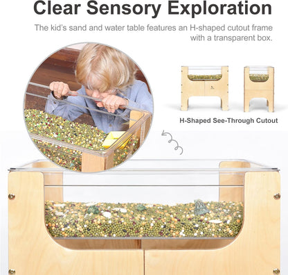 See-Through Small Water & Sand Sensory Table for Kids w/Transparent Tub for Tactile Play & Learning – Perfect for Home, Classroom & Daycare